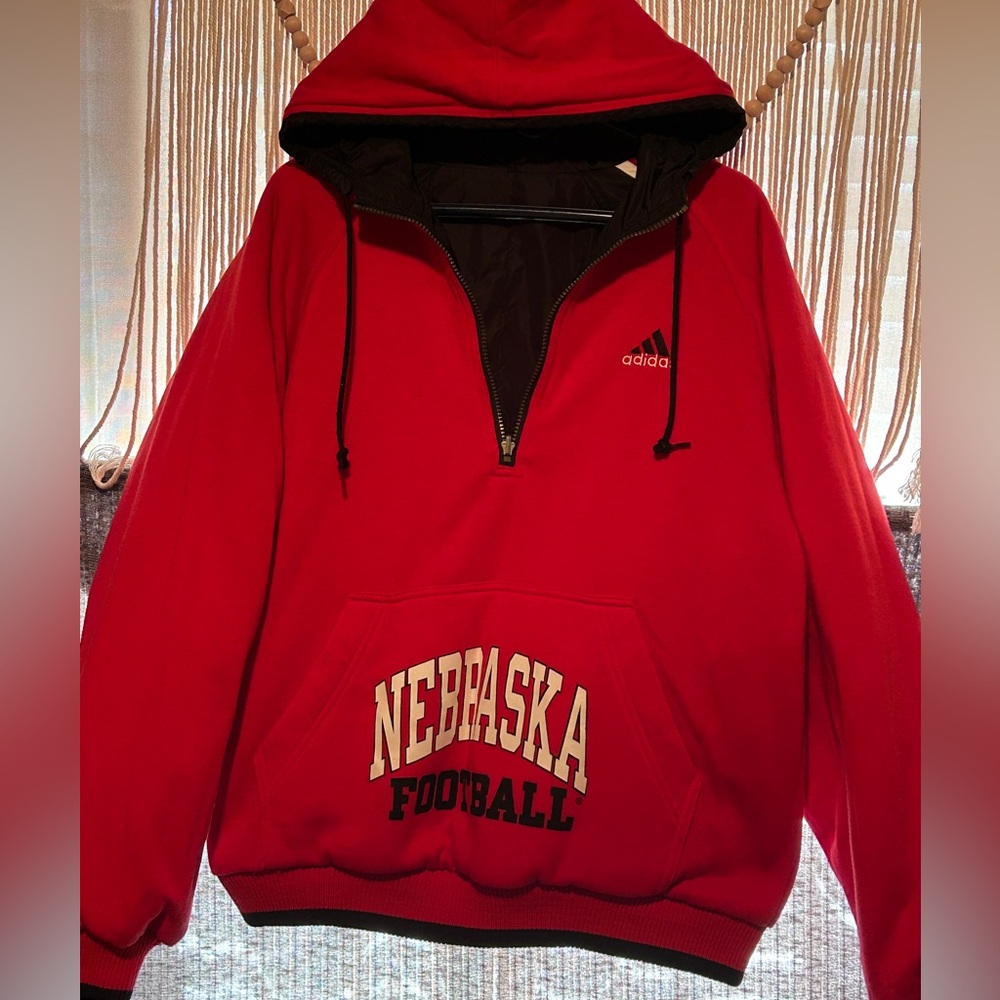 REVERSIBLE Pullover VINTAGE (90’s) Nebraska Huskers 3/4” Zip Hoodie EUC